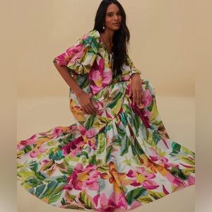 Farm Rio Off-White Painted Flowers Maxi Dress
